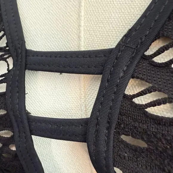 Black XL Cutout Crochet One-Piece Swimsuit with Tie Back and lace look NWT - Picture 11 of 12